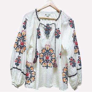 Sundance White Blouse with Multicolor Embroidery
